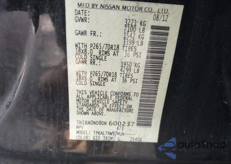 2013 Nissan Armada Sv из США, поврежденный, VIN 5N1BA0ND8DN600237